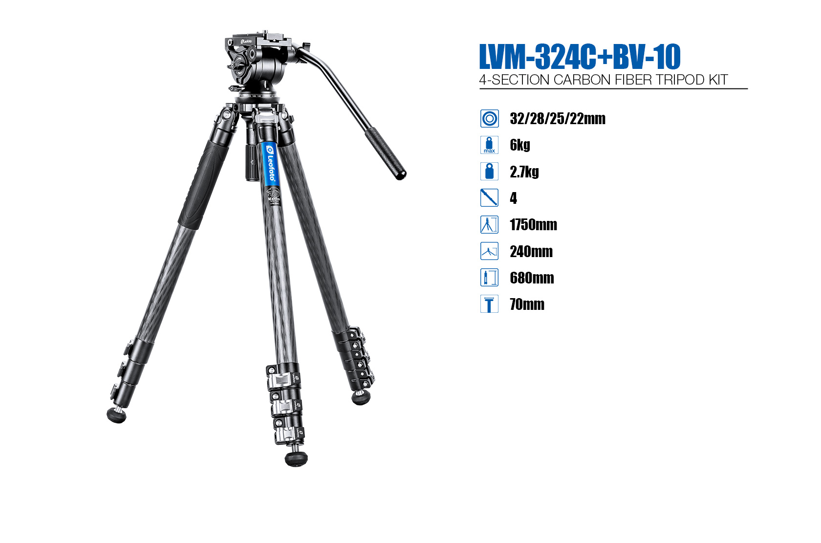 Chân tripod Leofoto LVM-324C + đầu quay BV-10